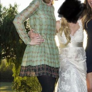 Pleated Chiffon Long Sleeve Cocktail Dress